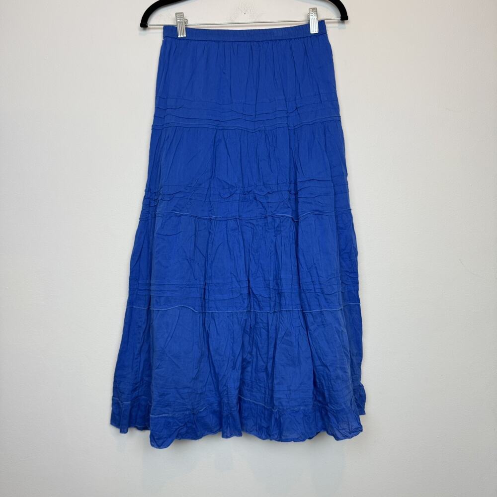 Vintage 90s Jane Ashley tiered cotton maxi skirt Small blue festival boho